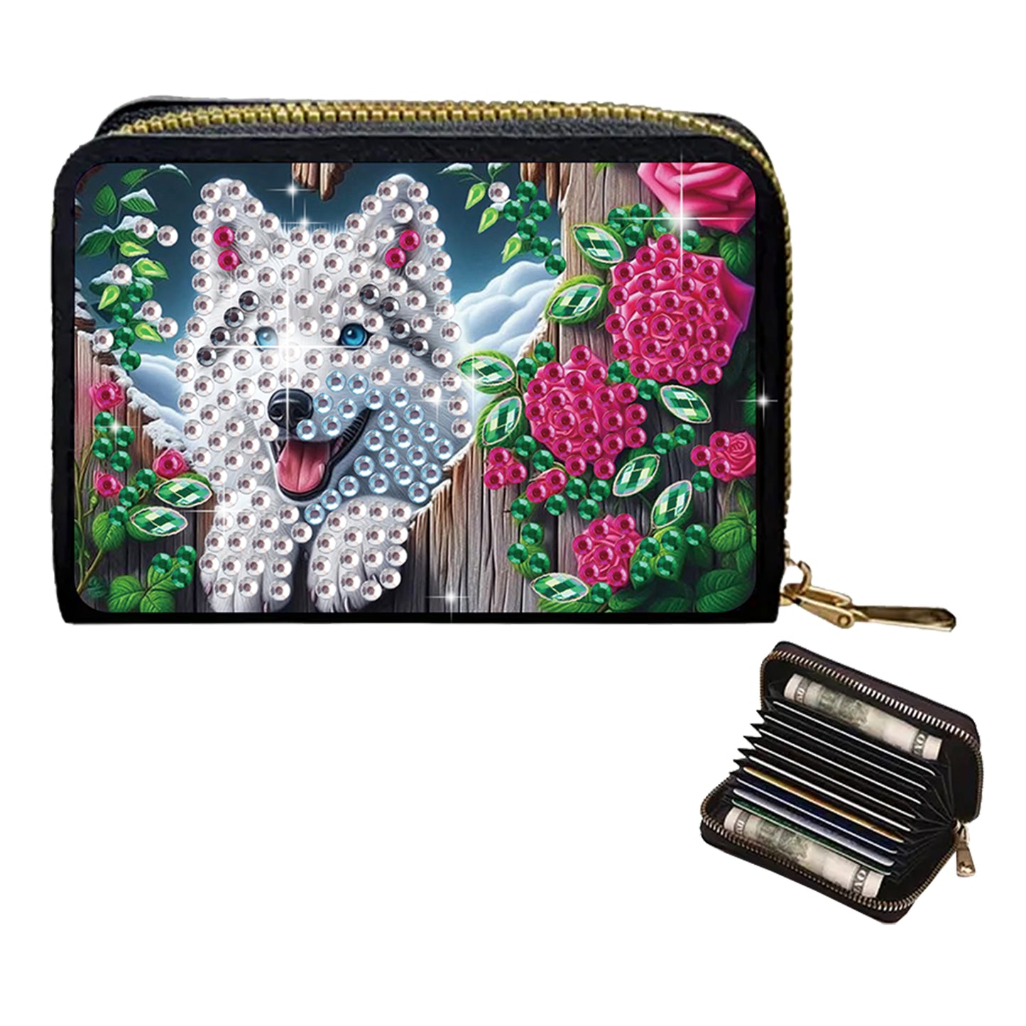 2pcs Dog Pattern Diamond Painting Fashion Card Holder Compact Coin Purse