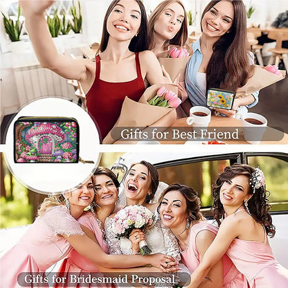 2pcs Tree House Gnome Pattern Diamond Painting Fashion Card Holder Coin Purse