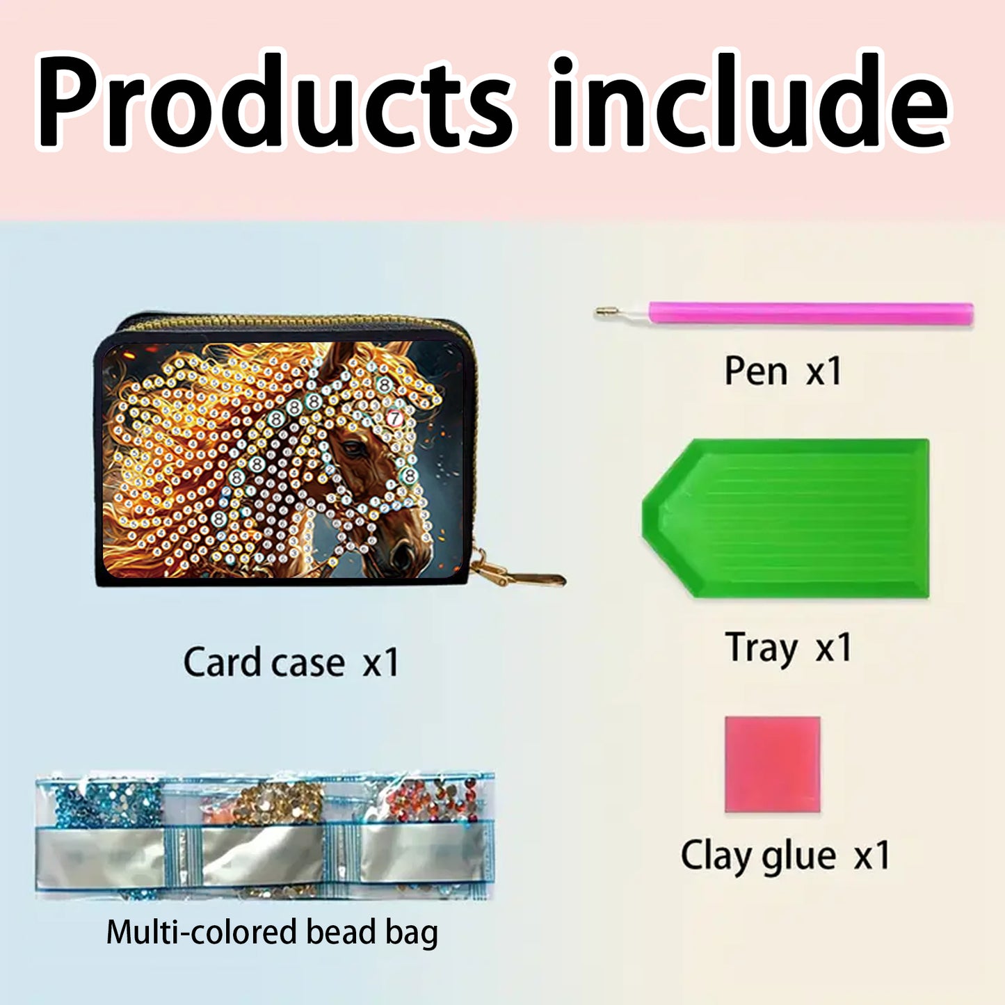 2pcs Horse Pattern Diamond Painting Fashion Card Holder Compact Coin Purse