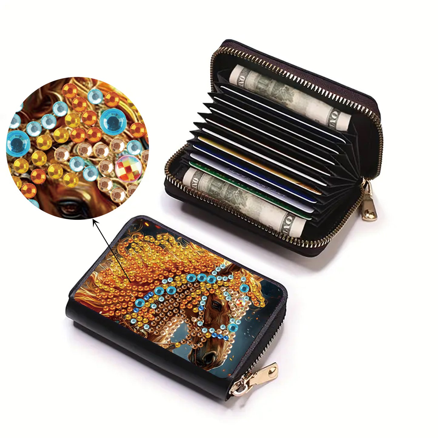 2pcs Horse Pattern Diamond Painting Fashion Card Holder Compact Coin Purse