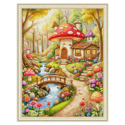 Mushroom Flower House - 11CT Stamped Cross Stitch 77*100CM(Spring)