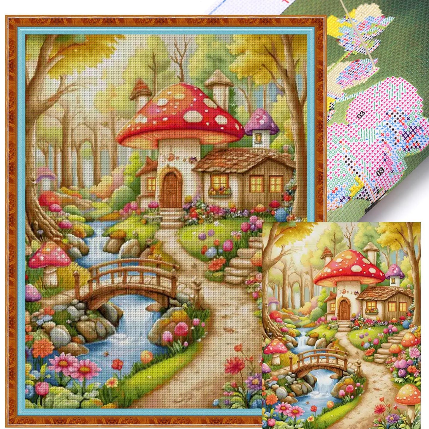 Mushroom Flower House - 11CT Stamped Cross Stitch 77*100CM(Spring)
