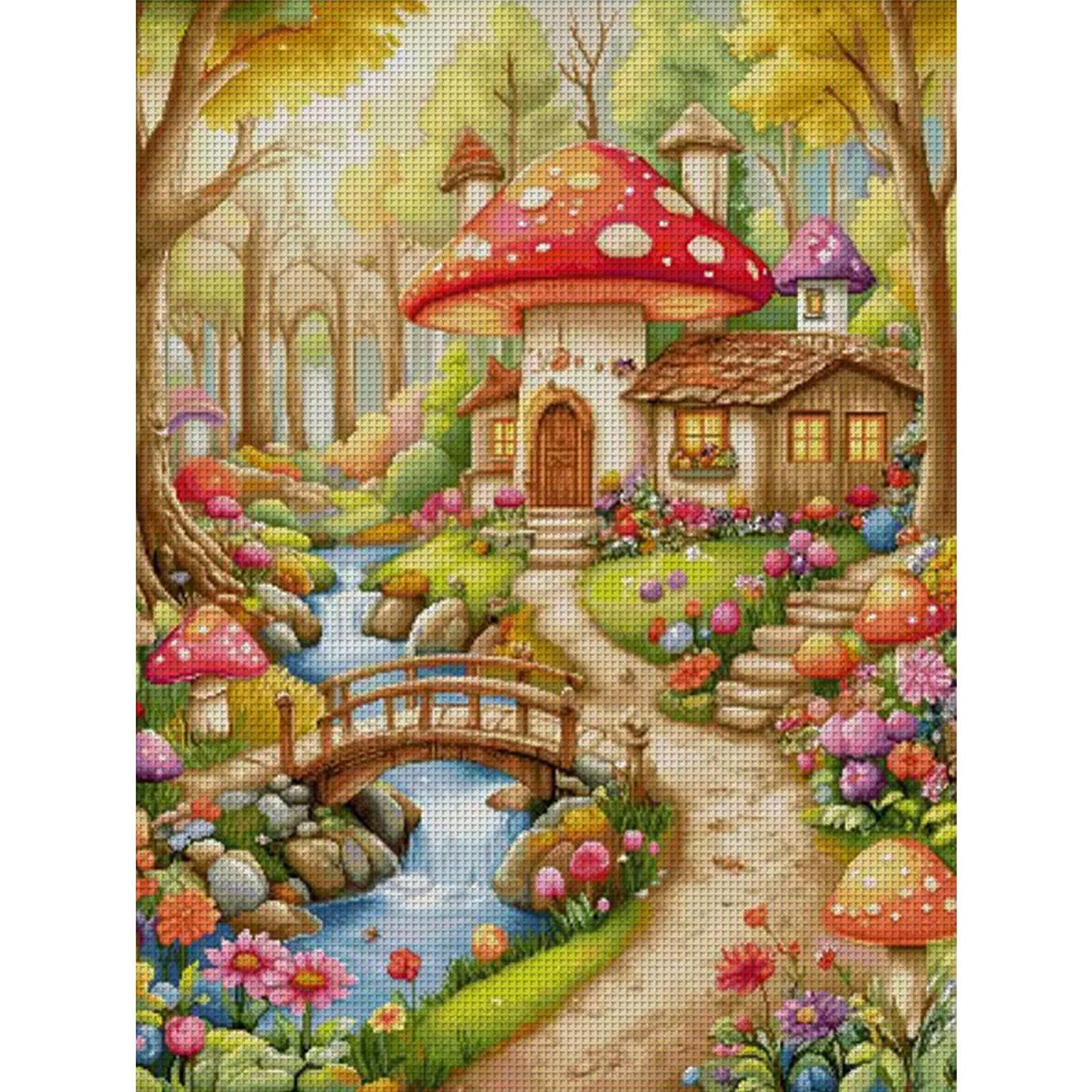 Mushroom Flower House - 11CT Stamped Cross Stitch 77*100CM(Spring)