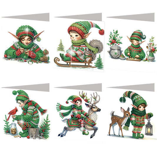 6PCS DIY Diamond Art Greeting Cards Christmas Elf Congratulations Cards Gift