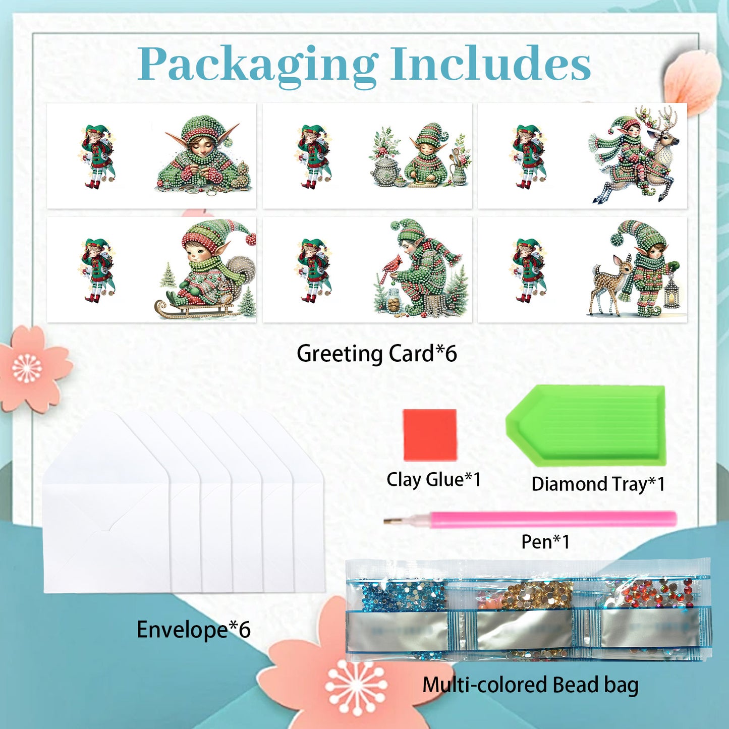 6PCS DIY Diamond Art Greeting Cards Christmas Elf Congratulations Cards Gift