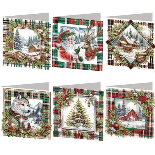 6PCS DIY Diamond Art Greeting Cards Christmas Snow Scene Congratulations Cards