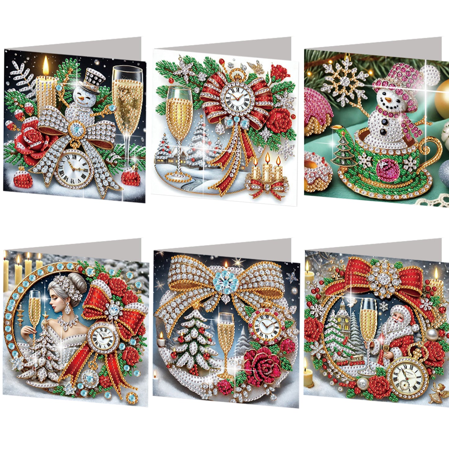 6PCS DIY Diamond Art Greeting Cards Xmas Atmosphere Congratulations Cards Gift