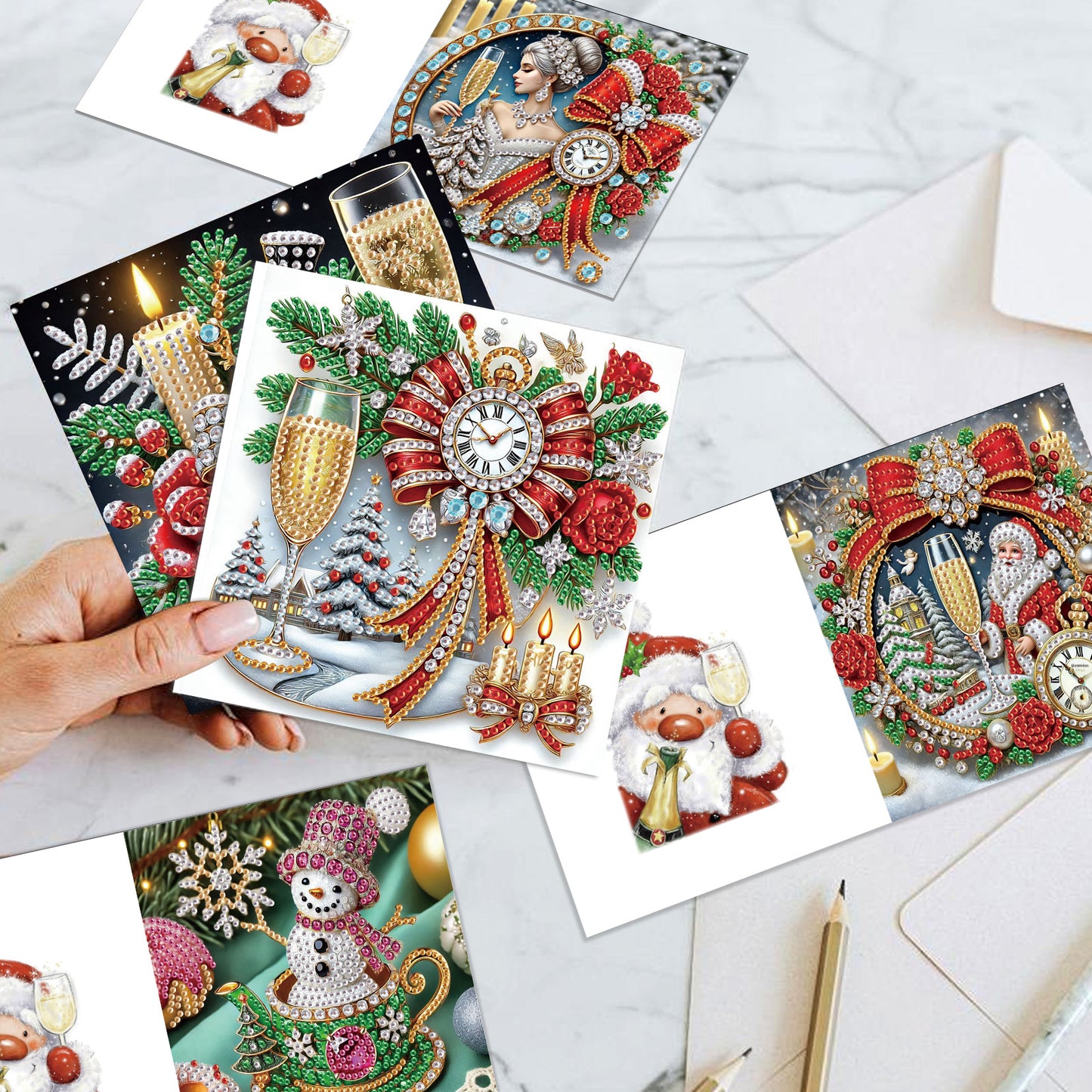 6PCS DIY Diamond Art Greeting Cards Xmas Atmosphere Congratulations Cards Gift