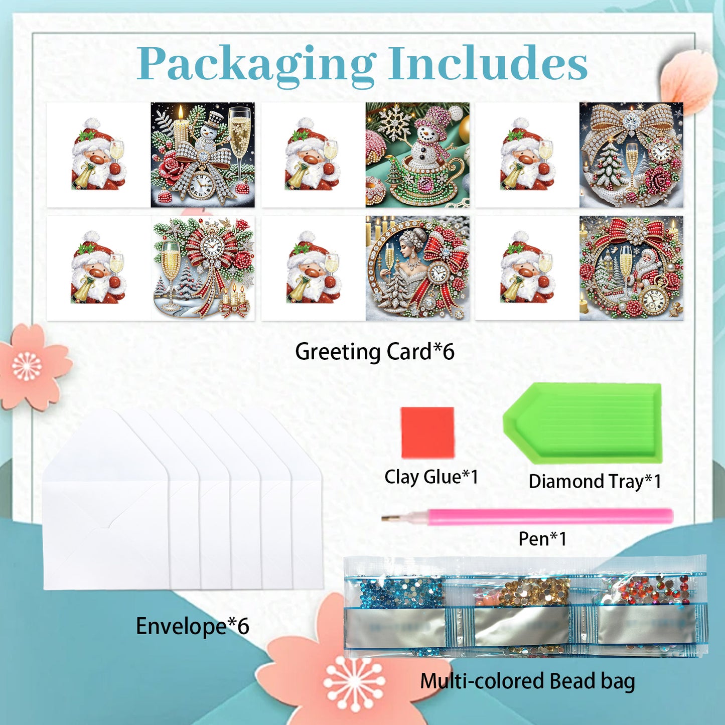 6PCS DIY Diamond Art Greeting Cards Xmas Atmosphere Congratulations Cards Gift