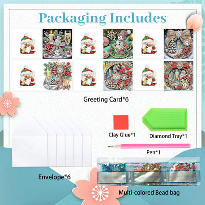 6PCS DIY Diamond Art Greeting Cards Xmas Atmosphere Congratulations Cards Gift