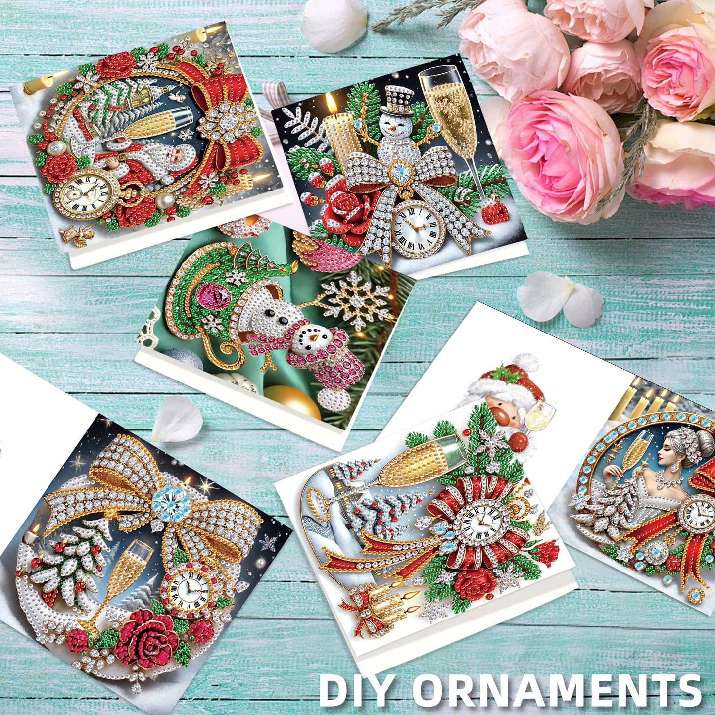 6PCS DIY Diamond Art Greeting Cards Xmas Atmosphere Congratulations Cards Gift