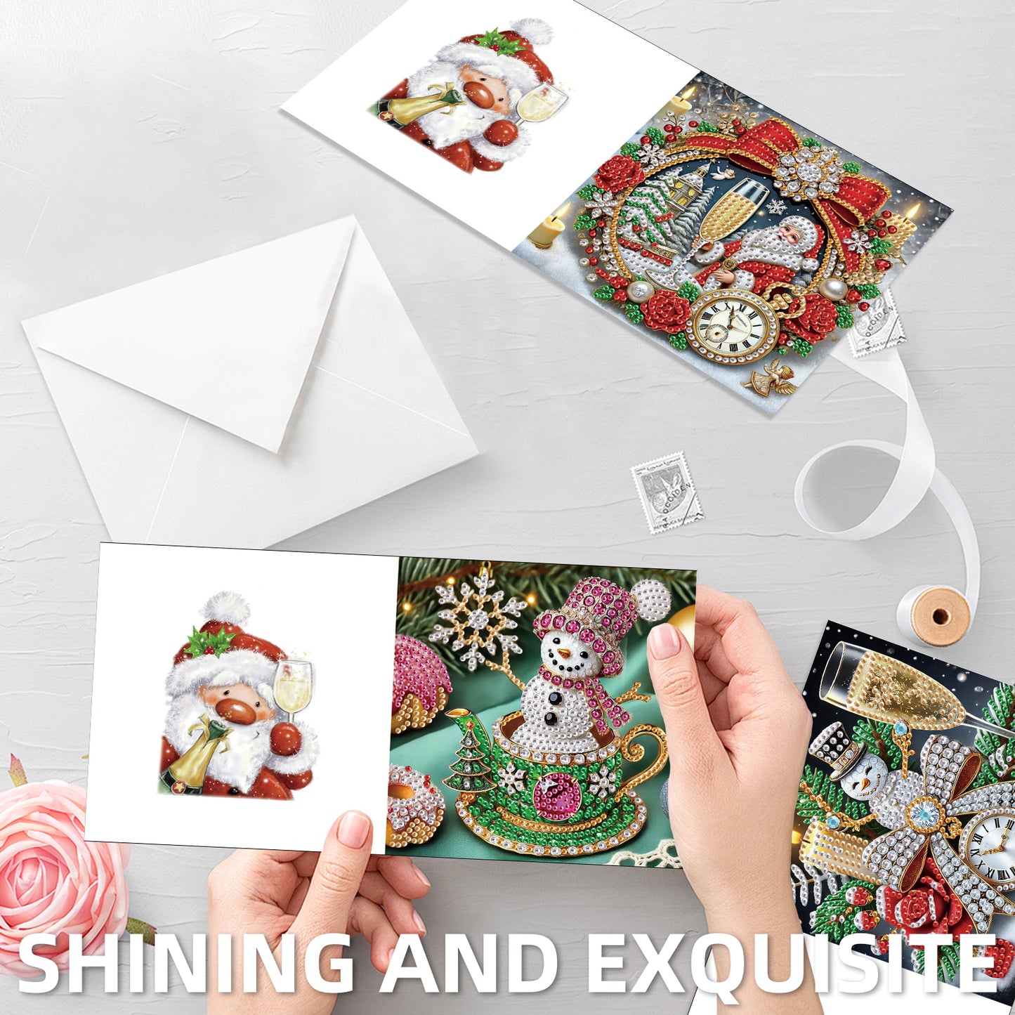 6PCS DIY Diamond Art Greeting Cards Xmas Atmosphere Congratulations Cards Gift