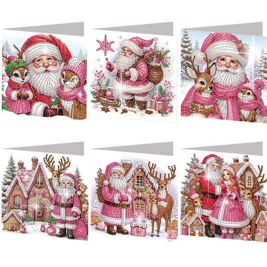 6PCS DIY Diamond Art Greeting Cards Santa Claus Congratulations Cards Gift