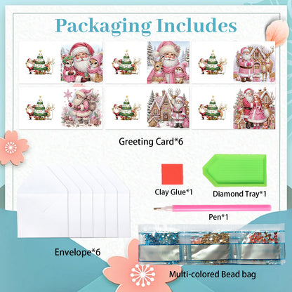 6PCS DIY Diamond Art Greeting Cards Santa Claus Congratulations Cards Gift