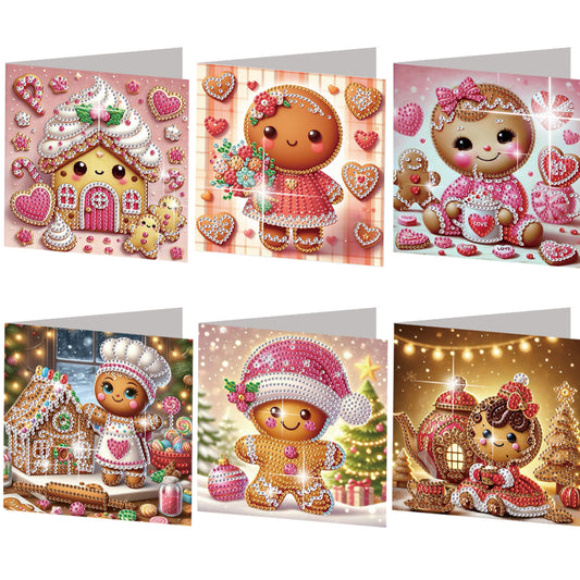 6PCS DIY Diamond Art Greeting Cards Xmas Gingerbread Man Congratulations Cards