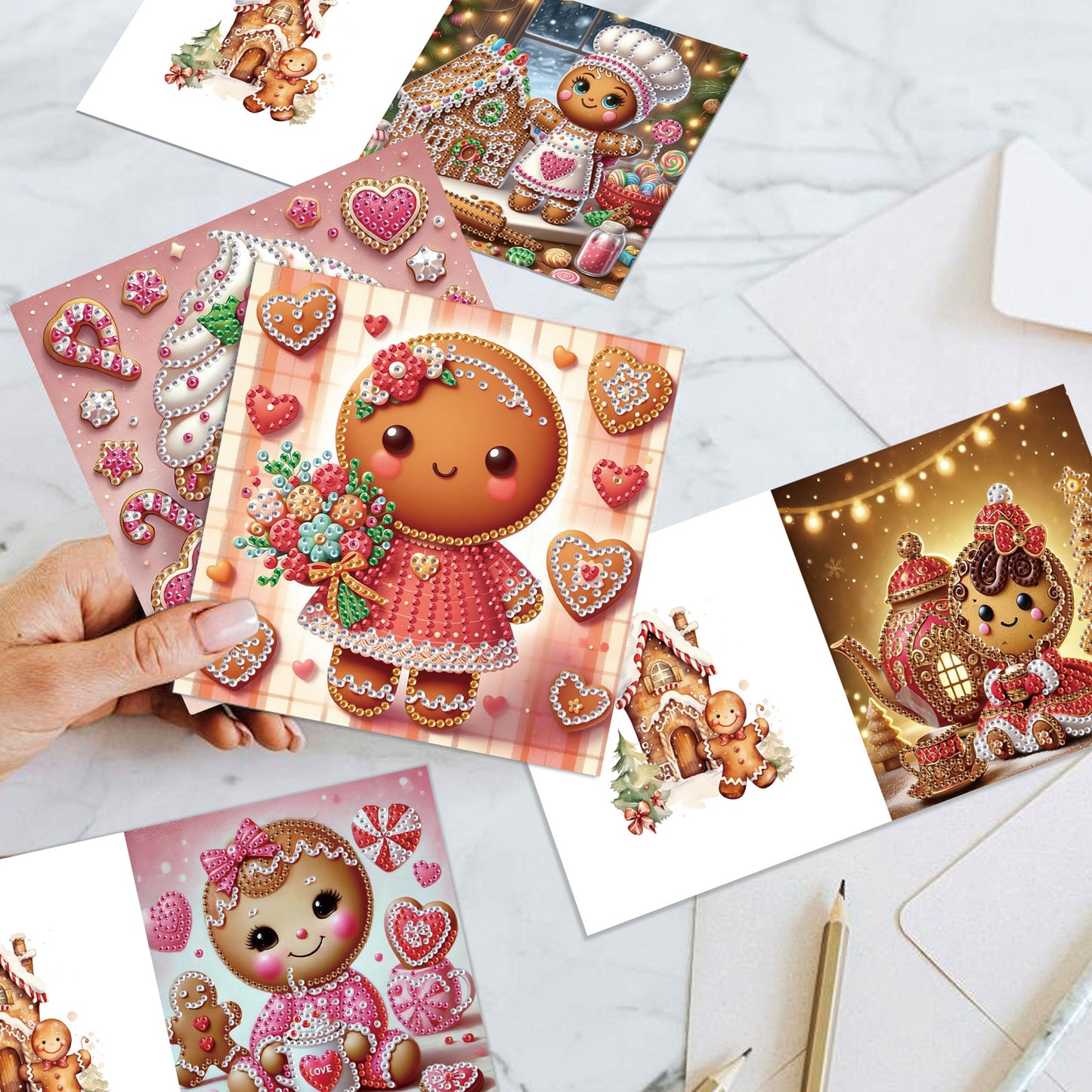 6PCS DIY Diamond Art Greeting Cards Xmas Gingerbread Man Congratulations Cards