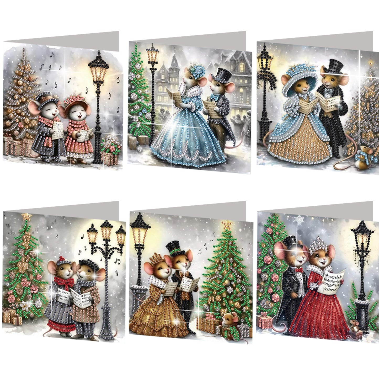 6PCS DIY Diamond Art Greeting Cards Christmas Mouse Congratulations Cards Gift