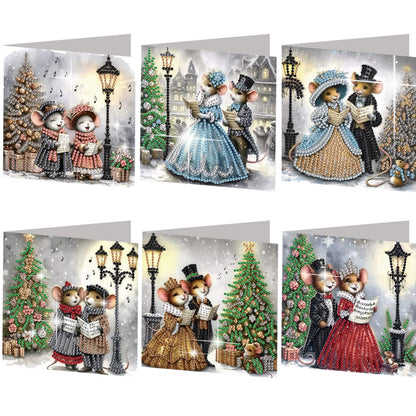 6PCS DIY Diamond Art Greeting Cards Christmas Mouse Congratulations Cards Gift