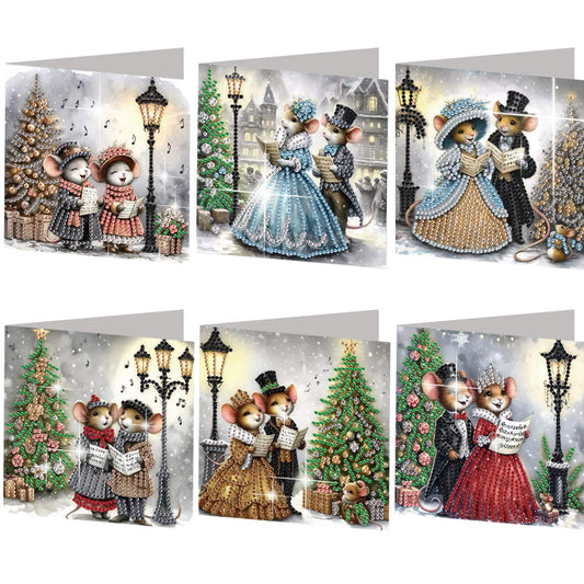 6PCS DIY Diamond Art Greeting Cards Christmas Mouse Congratulations Cards Gift