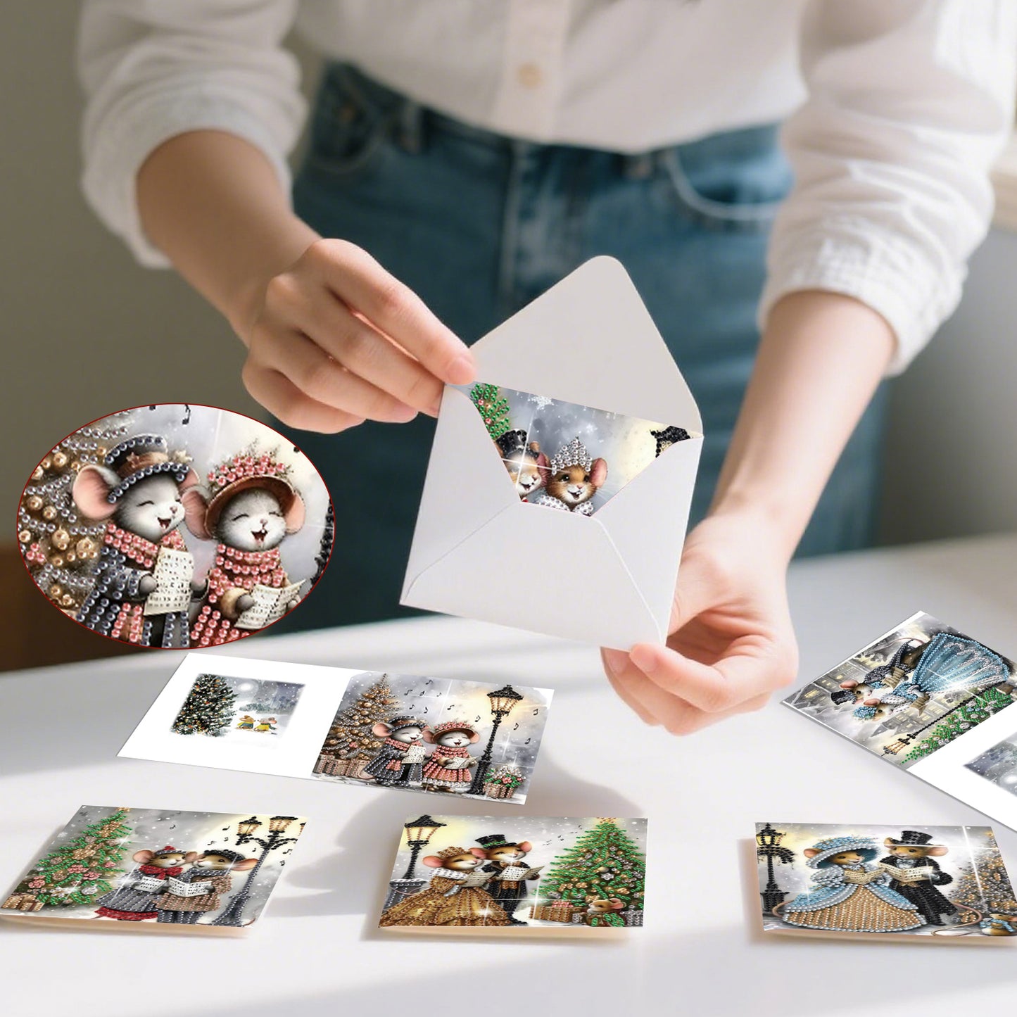 6PCS DIY Diamond Art Greeting Cards Christmas Mouse Congratulations Cards Gift