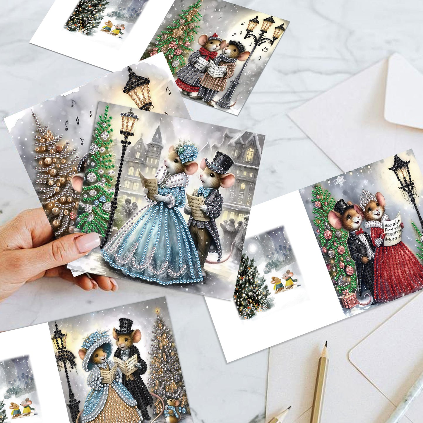 6PCS DIY Diamond Art Greeting Cards Christmas Mouse Congratulations Cards Gift
