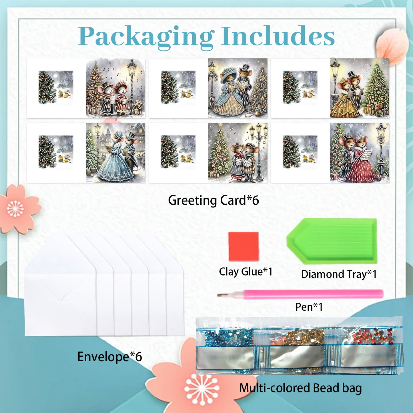 6PCS DIY Diamond Art Greeting Cards Christmas Mouse Congratulations Cards Gift