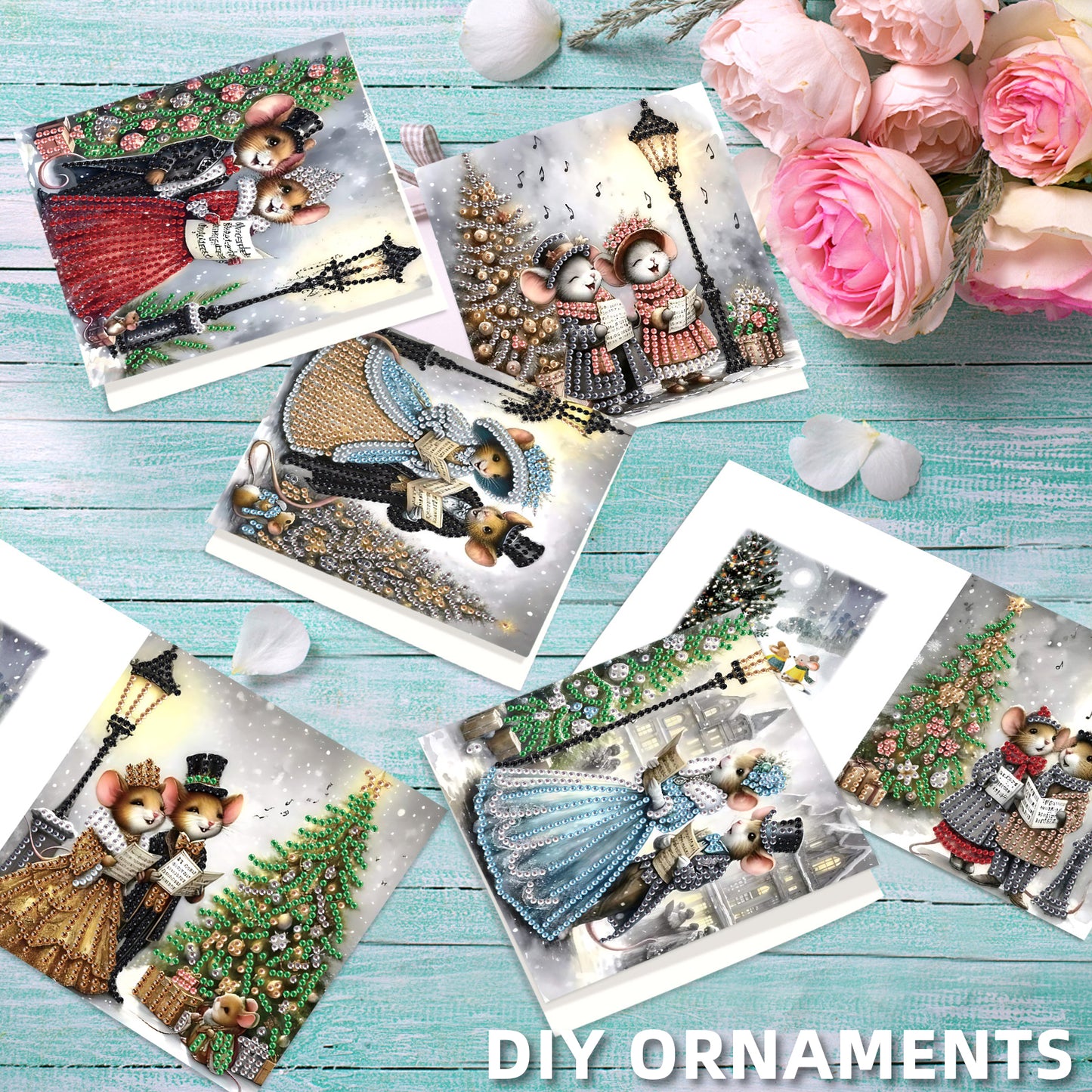 6PCS DIY Diamond Art Greeting Cards Christmas Mouse Congratulations Cards Gift