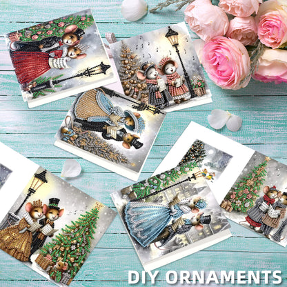 6PCS DIY Diamond Art Greeting Cards Christmas Mouse Congratulations Cards Gift