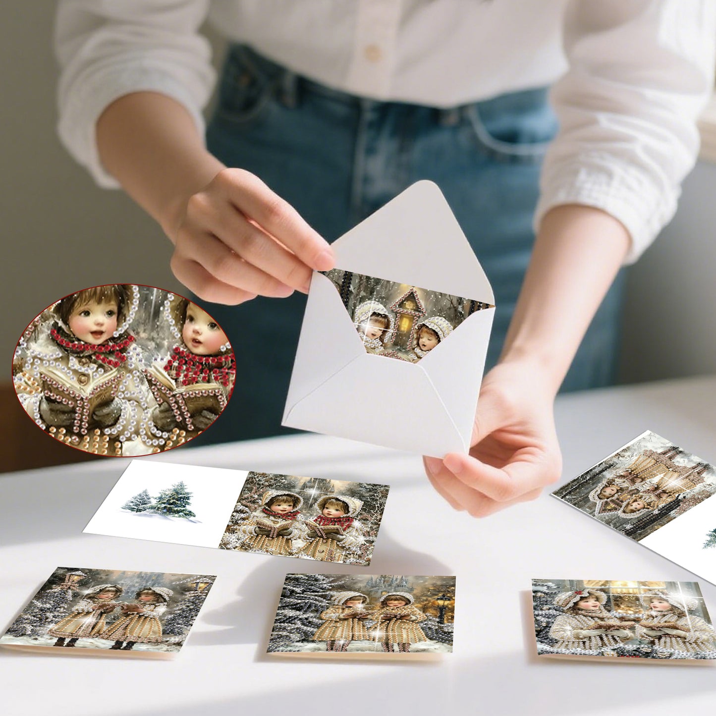6PCS DIY Diamond Art Greeting Cards Christmas Girls Congratulations Cards Gift