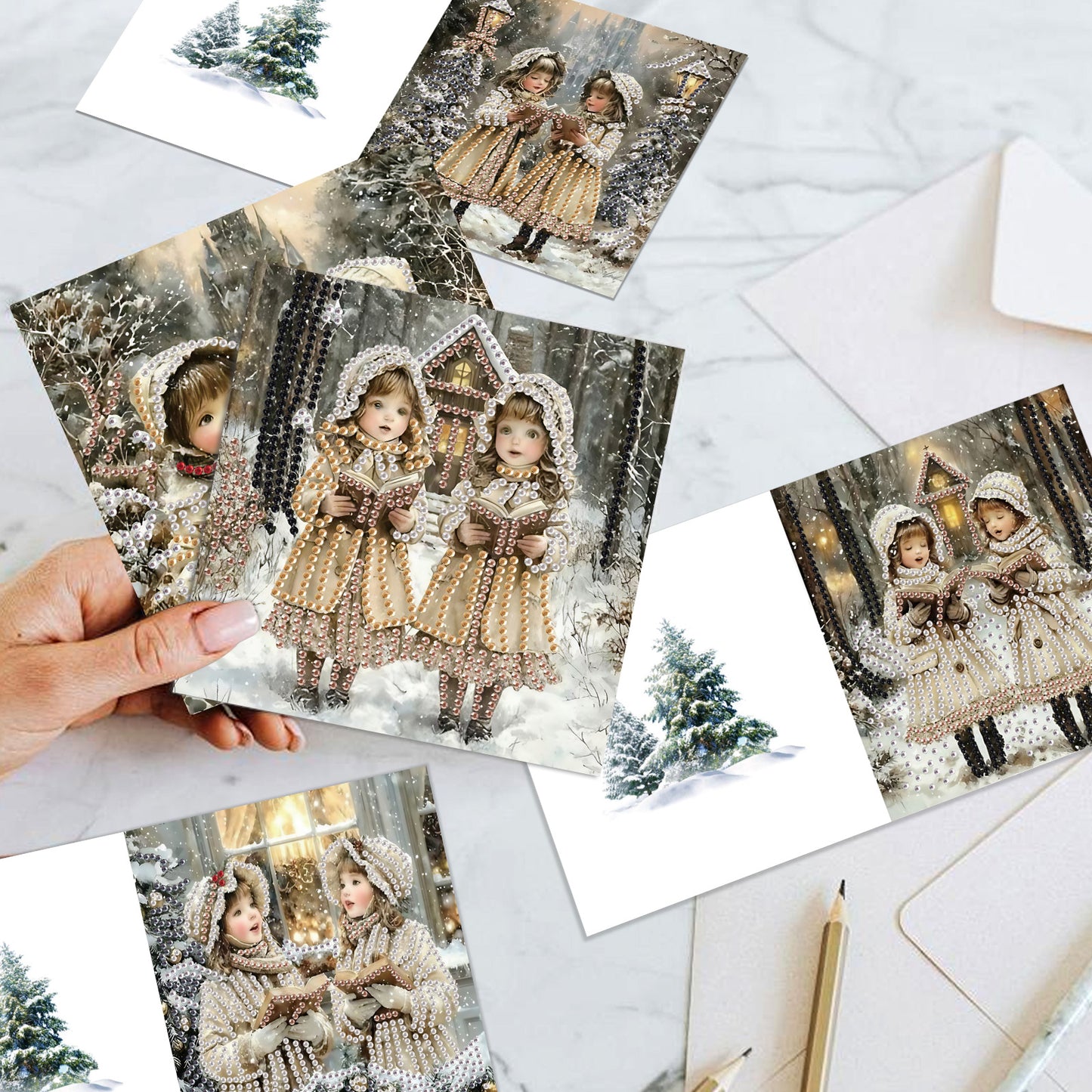 6PCS DIY Diamond Art Greeting Cards Christmas Girls Congratulations Cards Gift