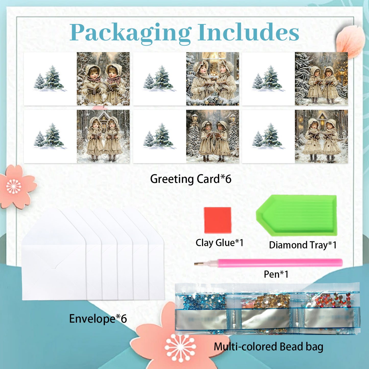 6PCS DIY Diamond Art Greeting Cards Christmas Girls Congratulations Cards Gift