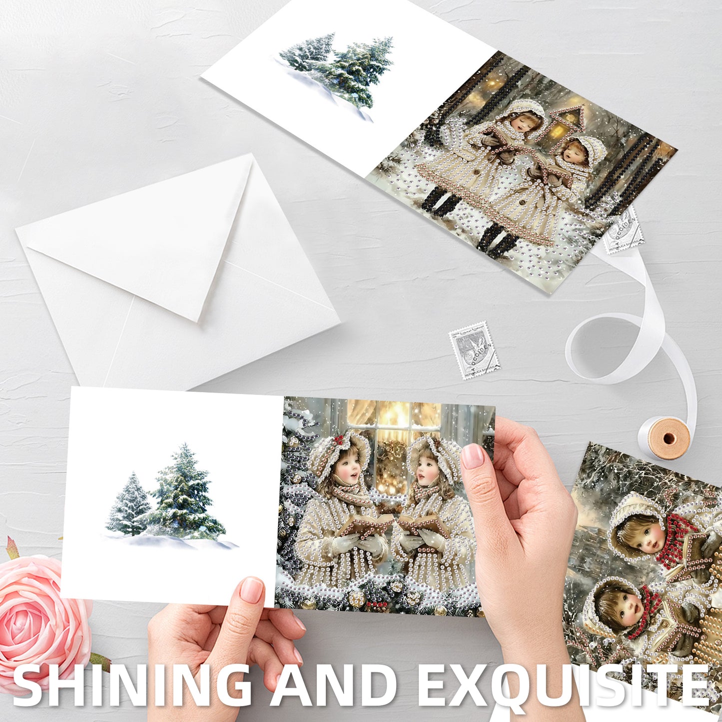 6PCS DIY Diamond Art Greeting Cards Christmas Girls Congratulations Cards Gift