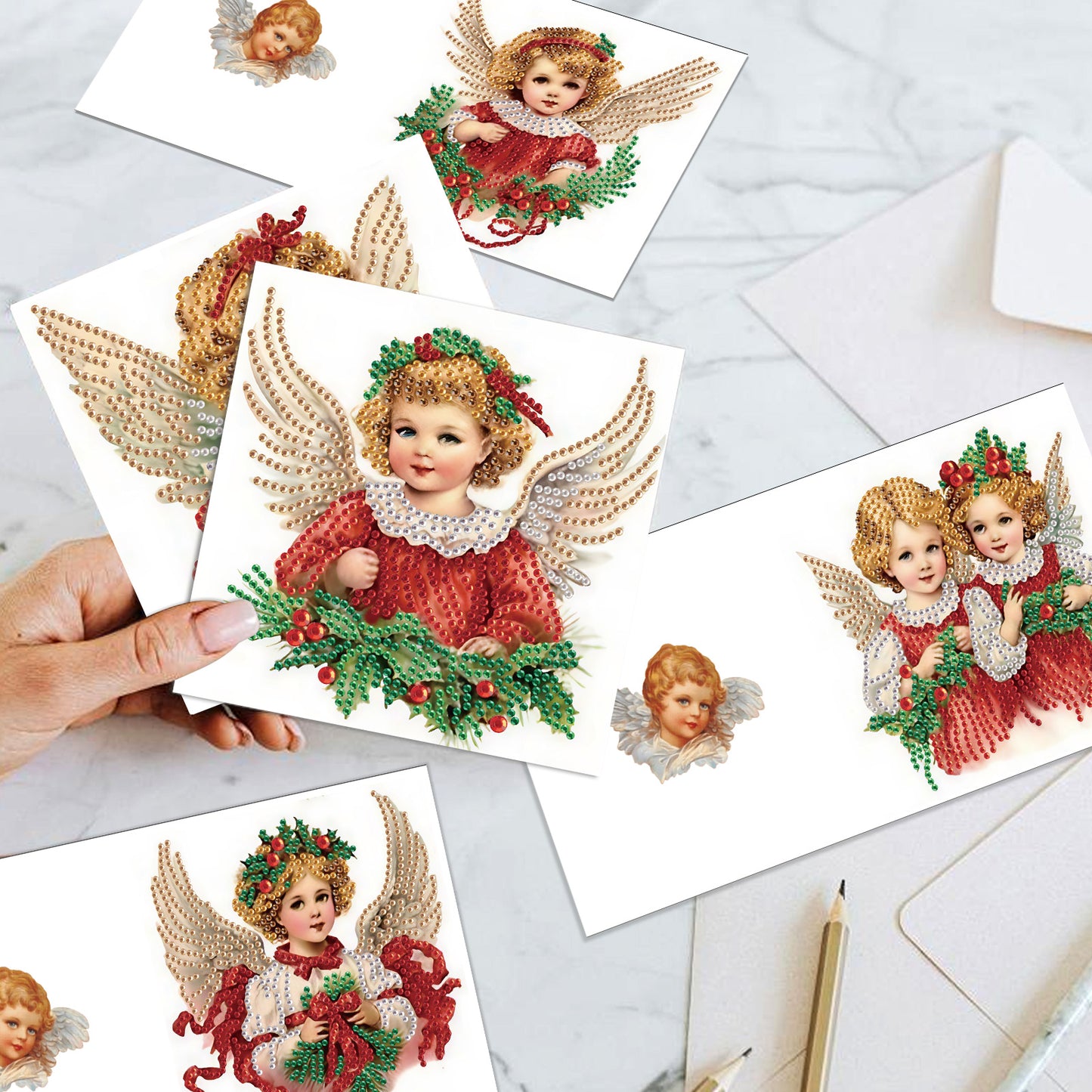 6PCS DIY Diamond Art Greeting Cards Christmas Angel Congratulations Cards Gift