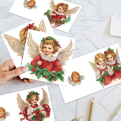 6PCS DIY Diamond Art Greeting Cards Christmas Angel Congratulations Cards Gift