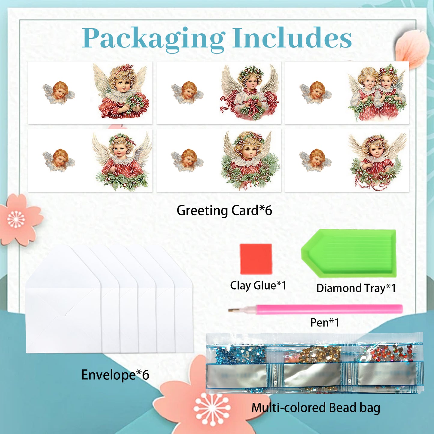 6PCS DIY Diamond Art Greeting Cards Christmas Angel Congratulations Cards Gift