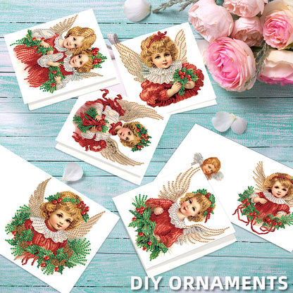 6PCS DIY Diamond Art Greeting Cards Christmas Angel Congratulations Cards Gift