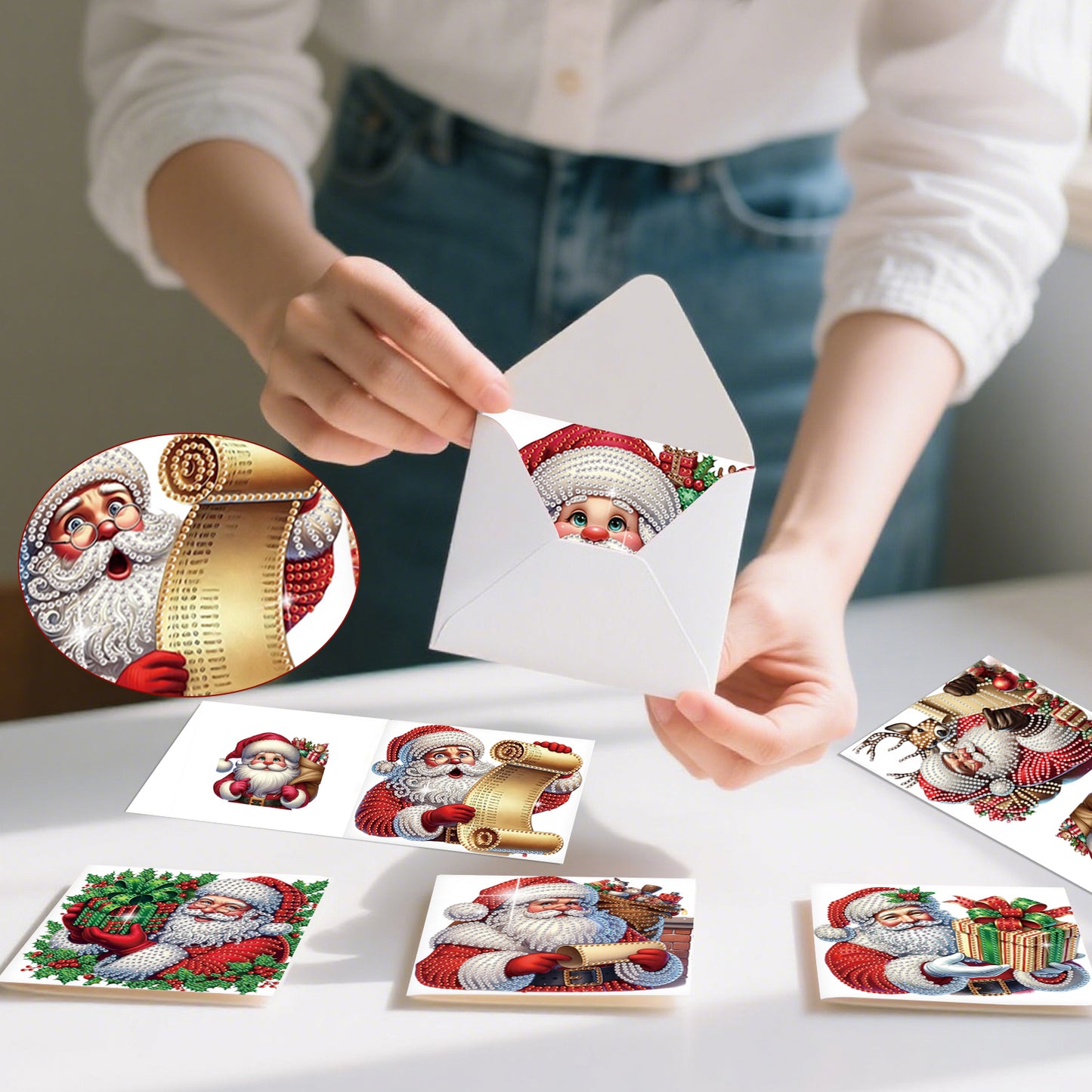 6PCS DIY Diamond Art Greeting Cards Santa Claus Congratulations Cards Gift