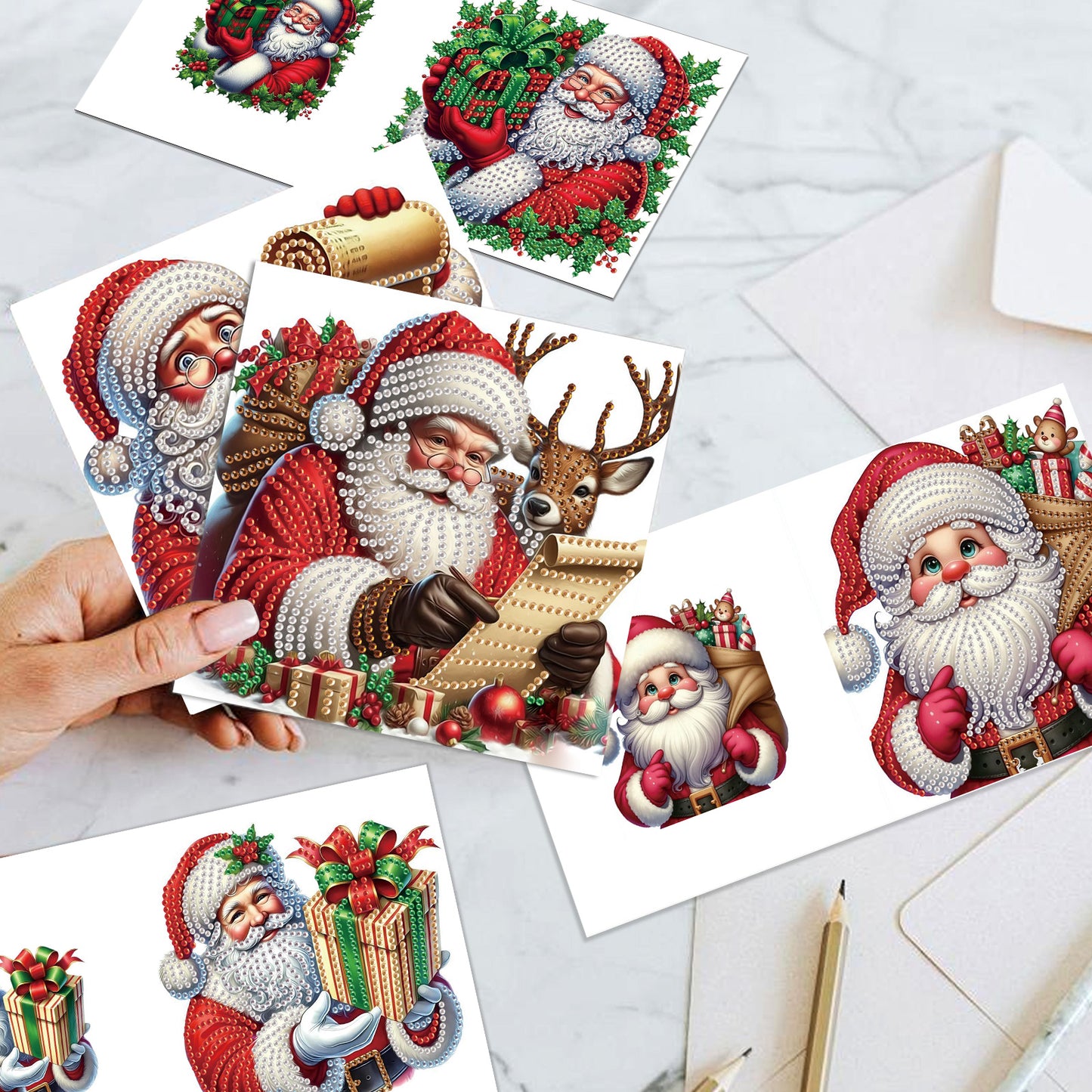 6PCS DIY Diamond Art Greeting Cards Santa Claus Congratulations Cards Gift