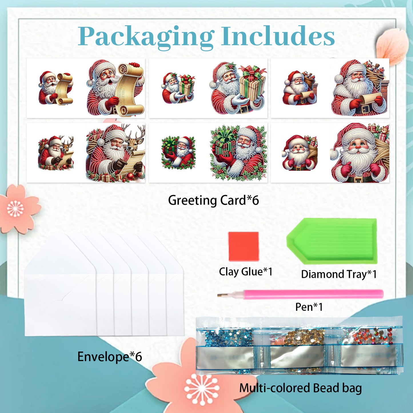 6PCS DIY Diamond Art Greeting Cards Santa Claus Congratulations Cards Gift