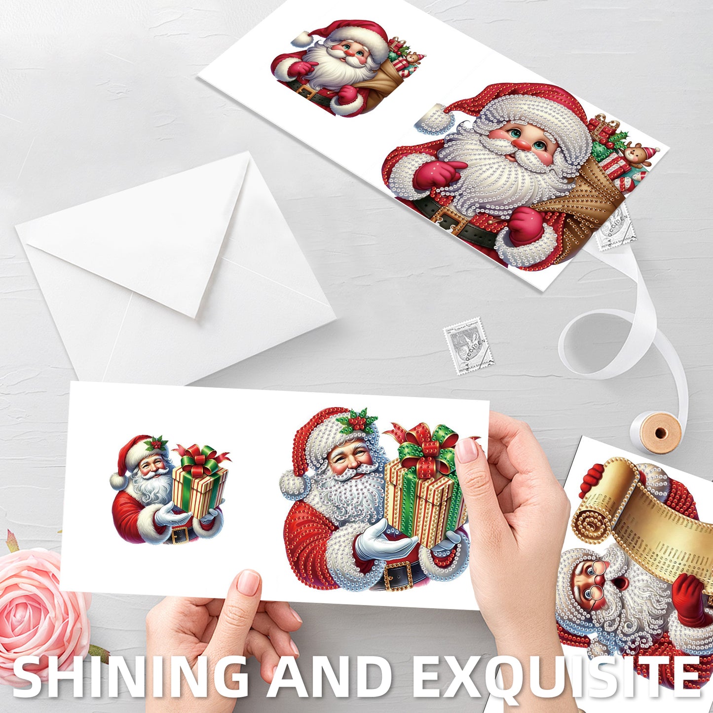 6PCS DIY Diamond Art Greeting Cards Santa Claus Congratulations Cards Gift
