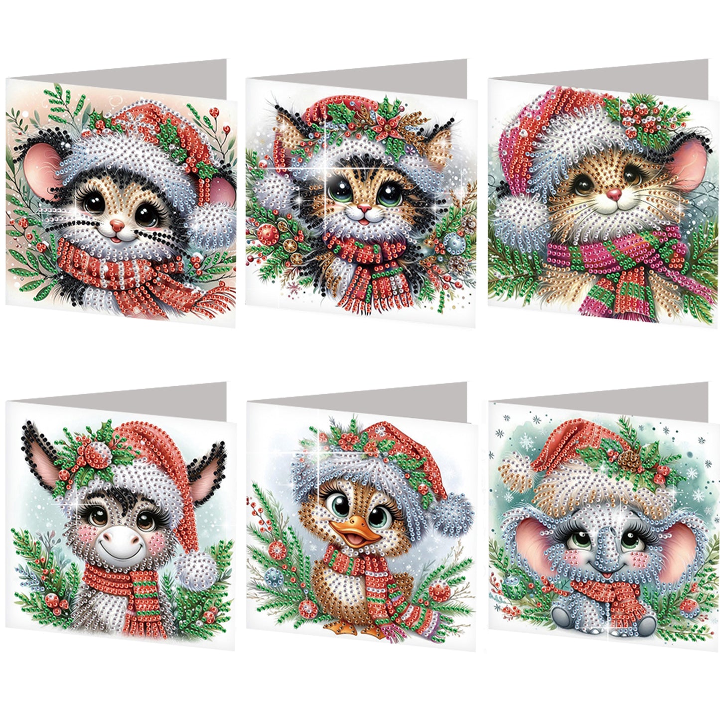 6PCS DIY Diamond Art Greeting Cards Christmas Animal Congratulations Cards Gift