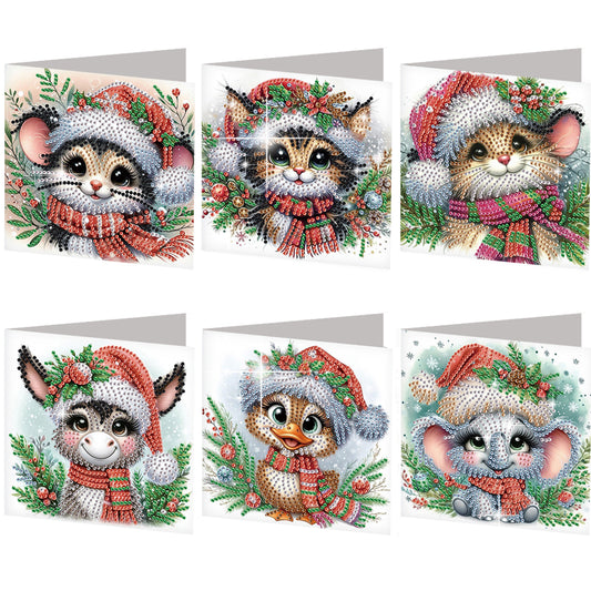 6PCS DIY Diamond Art Greeting Cards Christmas Animal Congratulations Cards Gift