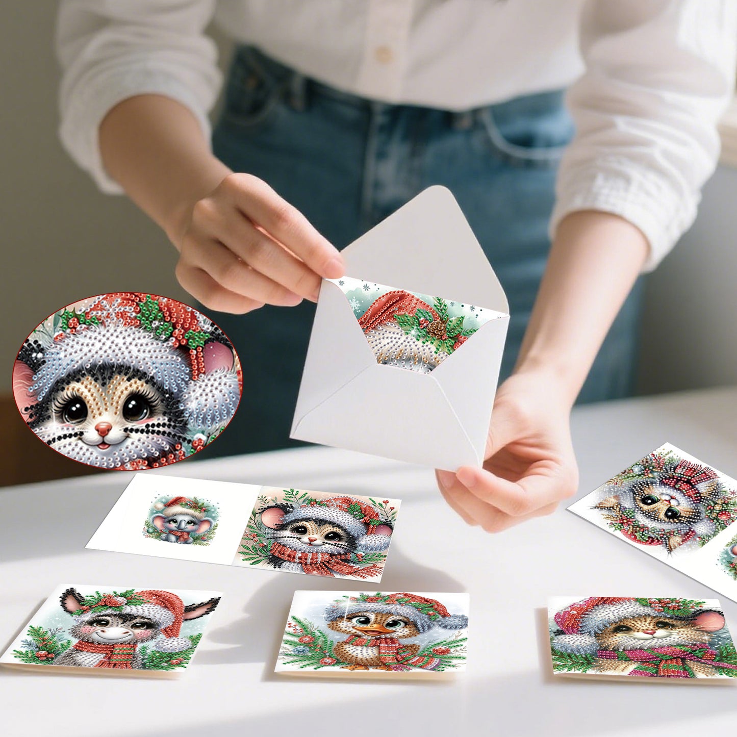 6PCS DIY Diamond Art Greeting Cards Christmas Animal Congratulations Cards Gift