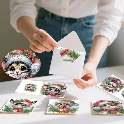 6PCS DIY Diamond Art Greeting Cards Christmas Animal Congratulations Cards Gift
