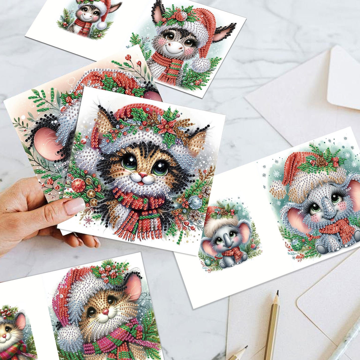 6PCS DIY Diamond Art Greeting Cards Christmas Animal Congratulations Cards Gift