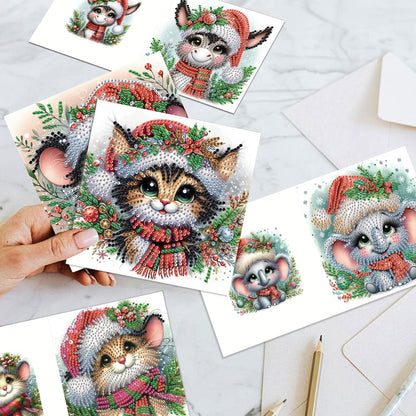 6PCS DIY Diamond Art Greeting Cards Christmas Animal Congratulations Cards Gift