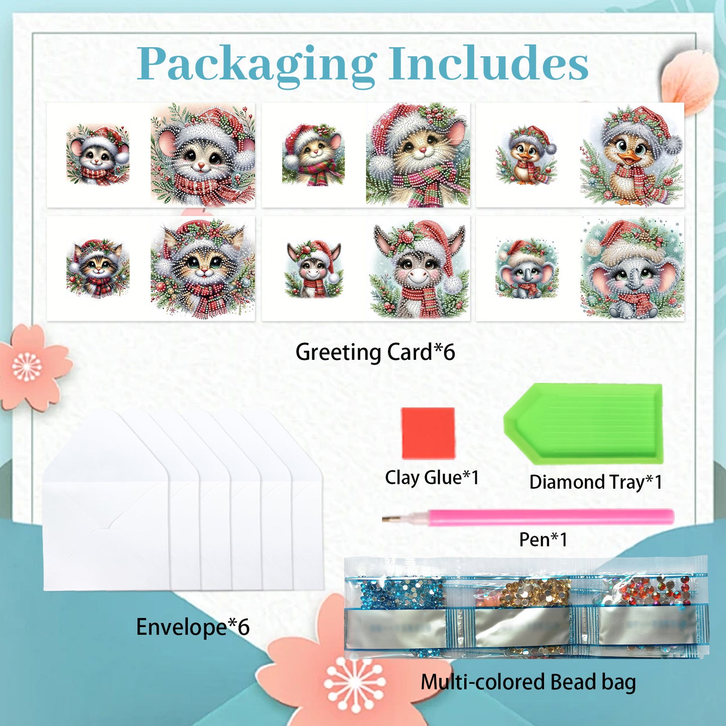 6PCS DIY Diamond Art Greeting Cards Christmas Animal Congratulations Cards Gift