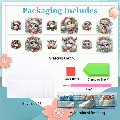 6PCS DIY Diamond Art Greeting Cards Christmas Animal Congratulations Cards Gift