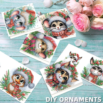 6PCS DIY Diamond Art Greeting Cards Christmas Animal Congratulations Cards Gift
