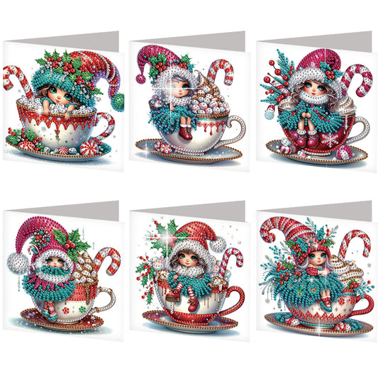 6PCS DIY Diamond Art Greeting Cards Christmas Gnome Congratulations Cards Gift